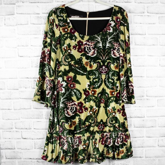 Jeremy Scott Velvet Floral Mini Dress Size 8 A Line‎ Three Quarter Sleeve Ruffle - Picture 2 of 10